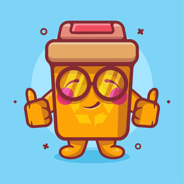 funny recycle bin character mascot with thumb up hand gesture isolated cartoon in flat style design 