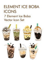 7 Element ice boba vector icon set