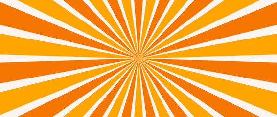 Orange radial lines background. Radial sunburst wallpaper. Abstract sun rays and beams comic texture. Vintage summer backdrop for posters, banners, templates. Vector illustration
