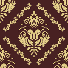 Classic seamless pattern. Damask orient brown and golden ornament. Classic vintage background. Orient ornament for fabric, wallpaper and packaging