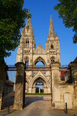 Fototapeta premium The gothic facade of the church of the Abbey of Saint Jean des Vignes in the town of Soissons, Picardy, France is all that remains of the building, which was demolished during the French Revolution