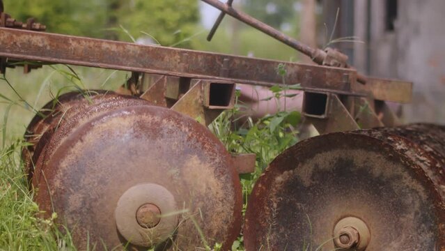 Tractor old rusted plough for refurbishment