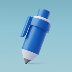 3d Vector Blue Pen, Ballpoint Pen, School and Education icon, Back to School concept.