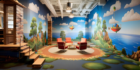 Fototapeta premium Interior of Office with forest graphics