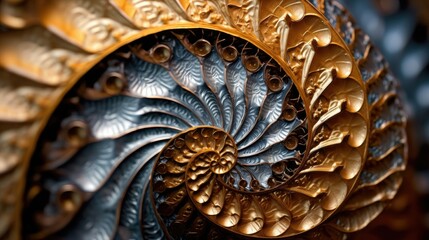 close-up of the mesmerizing pattern of a nautilus shell, detailed and realistic, generative ai - obrazy, fototapety, plakaty