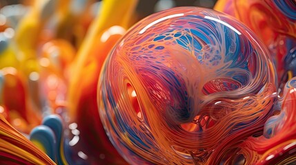 close-up of the swirling colors in a soap bubble, detailed and realistic, generative ai