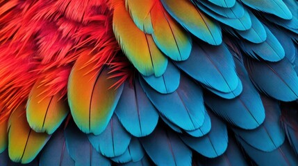 Obraz premium close-up of the vibrant colors of a tropical bird, detailed and realistic, generative ai