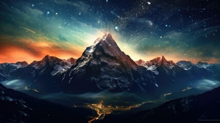 Fototapeta na wymiar stunning view of a starry sky over a mountain range, generative ai