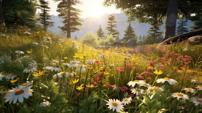 wildflowers blooming, detailed and realistic, generative ai