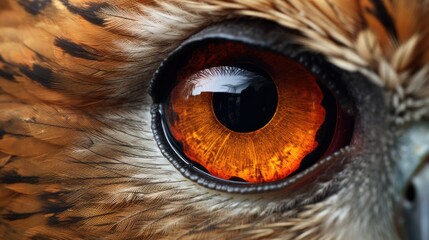 a close-up of an owls eye, detailed and realistic, generative ai