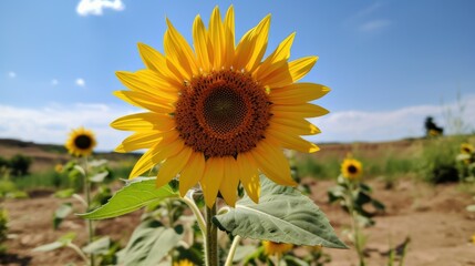 a sunflower in a bright field, detailed and realistic, generative ai