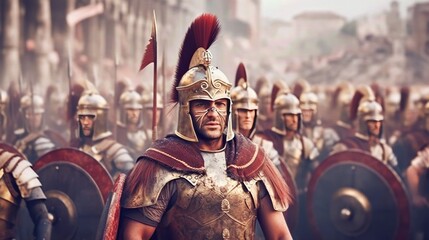 Fototapeta na wymiar anchient roman background design, soldiers moments before entering the battleground