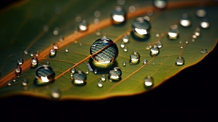 raindrops on a green leaf, detailed and realistic, generative ai