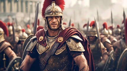 anchient roman background design, soldiers moments before entering the battleground - obrazy, fototapety, plakaty