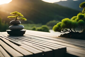 zen stones on the wooden table