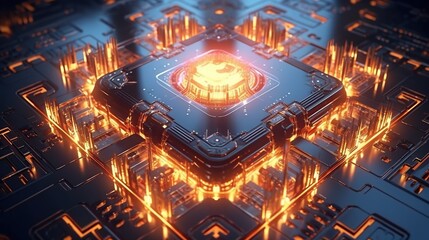 Quantum computer technology concept. Deep learning artificial intelligence. Big data algorithms visualization for business, science, technology.
Created with generative AI technology.
