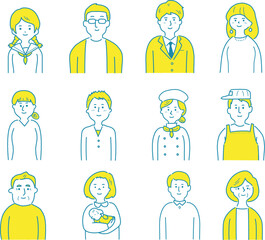 立っている男女　上半身　セット 単色