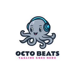 Vector Logo Illustration Octo Beats Mascot Cartoon Style.