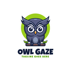 Vector Logo Illustration Owl Gaze Mascot Cartoon Style.