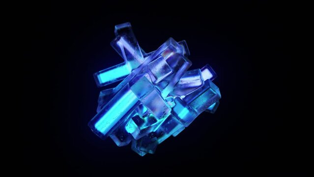 Abstract blue rotating ice shapes looped animation