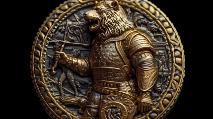 Obraz premium Bear Knight in Battle: Emblem of Strength and Courage