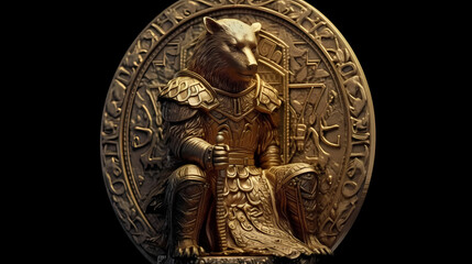 Bear Knight on the Throne: Majesty and Protection. Coin.