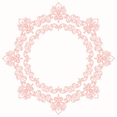Oriental vector ornament with arabesques and floral elements. Traditional pink round classic ornament. Vintage pattern with arabesques