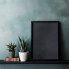 plain black frame on the shelf white background 