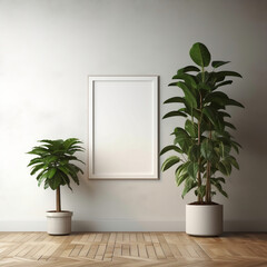 room with a frame and plants
