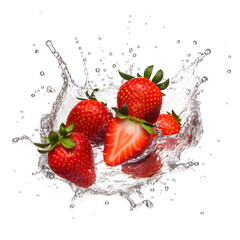 Fresh strawberry in water splash on white background. Generative AI