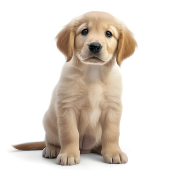 Cute little golden retriever dog on white background. Generative AI