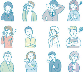 困っている男女　上半身　セット