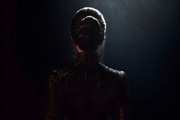 silhouette of a women in depress with dark gloomy light. Content created with generative AI software