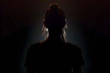 silhouette of a women in depress with dark gloomy light. Content created with generative AI software