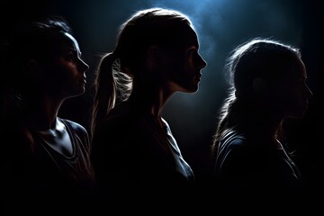 silhouette of a women in depress with dark gloomy light. Content created with generative AI software