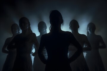 silhouette of a women in depress with dark gloomy light. Content created with generative AI software