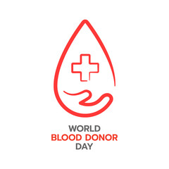 Line Blood drop with hand shape. Blood donation concept. Blood donation logo. World Blood Donor Day. Vector illustration.