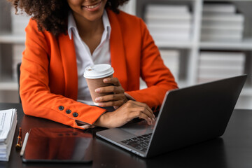 African American realtor working at desk, Housing estate, Vacancy, Prime location, Description of...