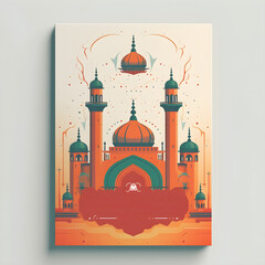 Poster design using generative Ai Tools for Ramadan season. Mosque building for Islam praying hall.