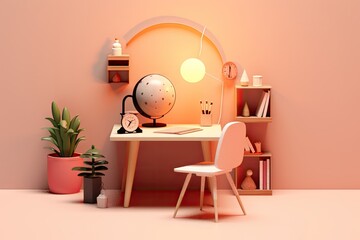 Interior design of cartoon cute house created with Generative AI technology.