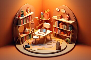 Interior design of cartoon cute house created with Generative AI technology.