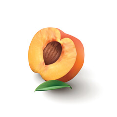 Half of juicy peach on white background