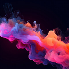 Floating colorful liquid with smoke on black background. Bright abstract pattern. Created using generative AI

