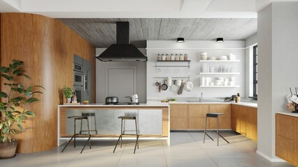 Apartment interior with kitchen. 3d