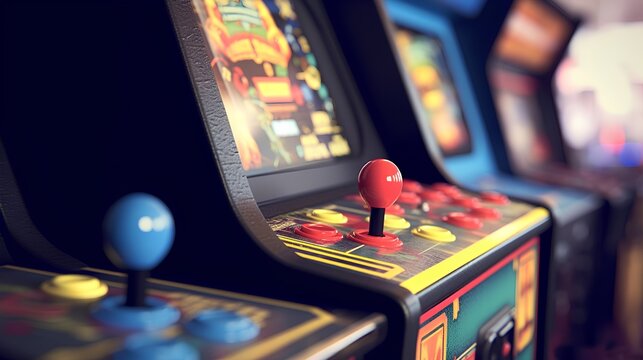 Arcade machine. This iconic symbol of video gaming culture represents the nostalgic era of coin operated entertainment. Retro design evoking fond memories. Generative AI