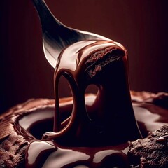 spoon gently breaks chocolate lava cake