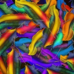 different colors of feathers like leaves background pattern using illustration art