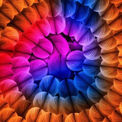 colorful feathers in different shapes and in circle sequence pattern using illustration art