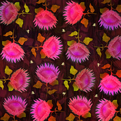 seamless pattern background of pink water lily flowers in different styles using illustration artwork