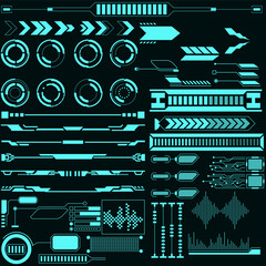 Virtual HUD Futuristic Elements Set Vector. Object Abstract Graphic. For Game Application User Interface Control Panel Illustration.